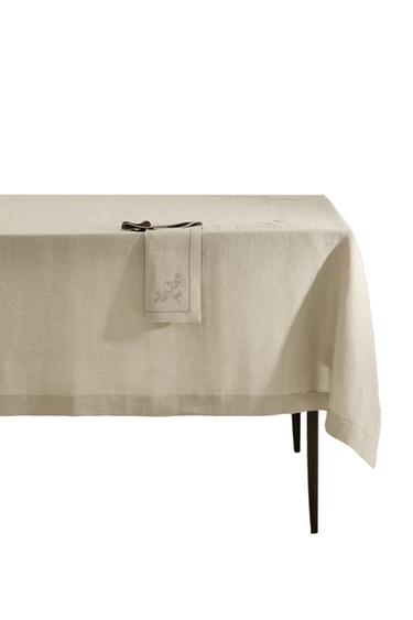 Zaras BORDSDUK I LINNE MED BRODERADE BLOMMOR - Blåaktig