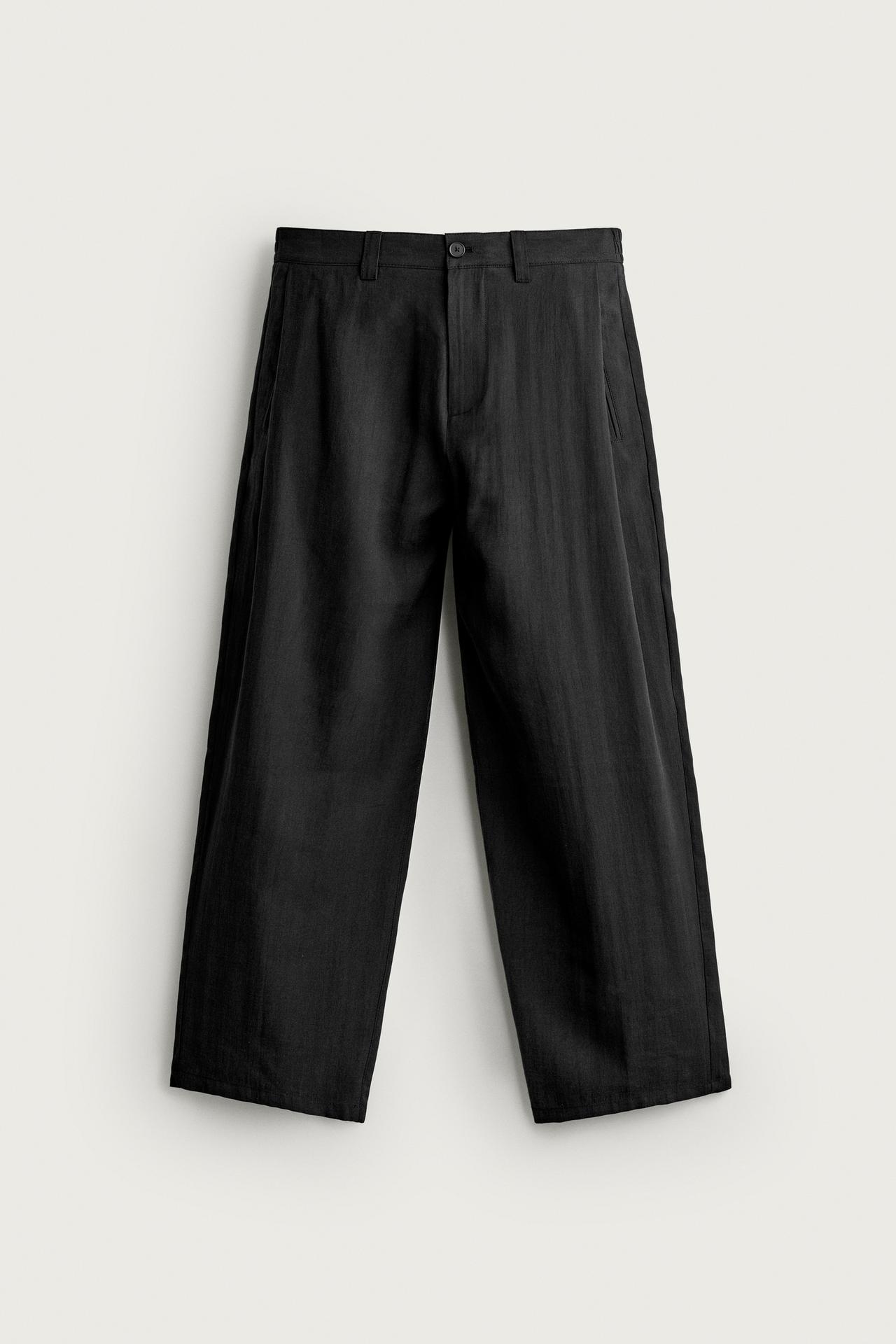 FLOWY SIDE PLEAT PANTS — Black