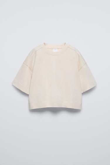 Zara BASIC INTERLOCK T-SHIRT - Ecru