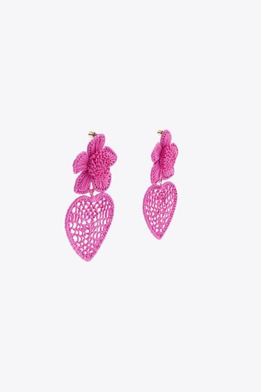 BOUCLES D'OREILLES RAPHIA FLEUR CŒUR - Fuchsia de Zara - Image 3