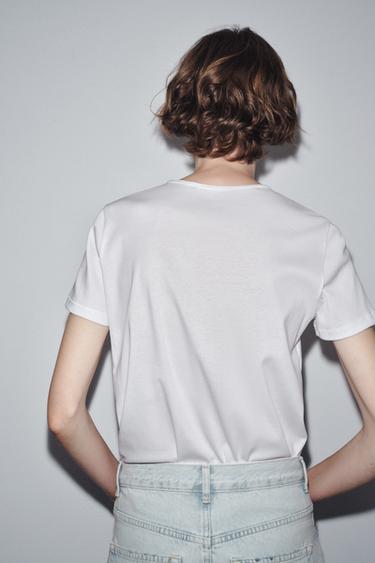 MERCERISED COTTON T-SHIRT - White by Zara - Image 3