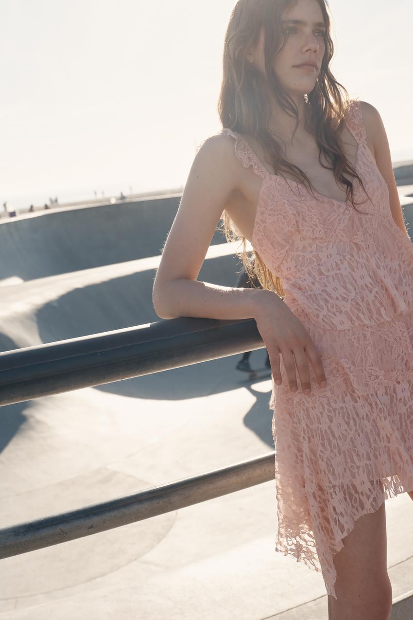 RUFFLED LACE DRESS - Pastel pink | ZARA United States RUFFLED LACE DRESS - Pastel pink | ZARA United States