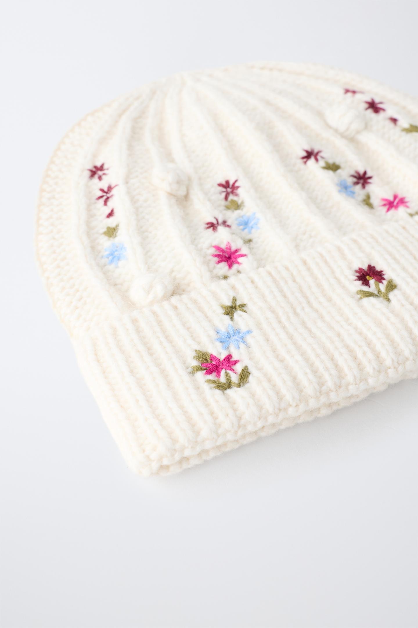 Детская шапка Zara Embroidered Bobble Knit, цвет: Экрю — фото 3