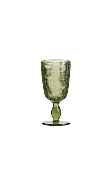 RAISED DESIGN WINE GLASS - Green by Zara