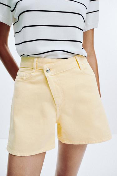 Z1975 HIGH-WAIST CROSSOVER WAIST DENIM SHORTS - Yellow by Zara