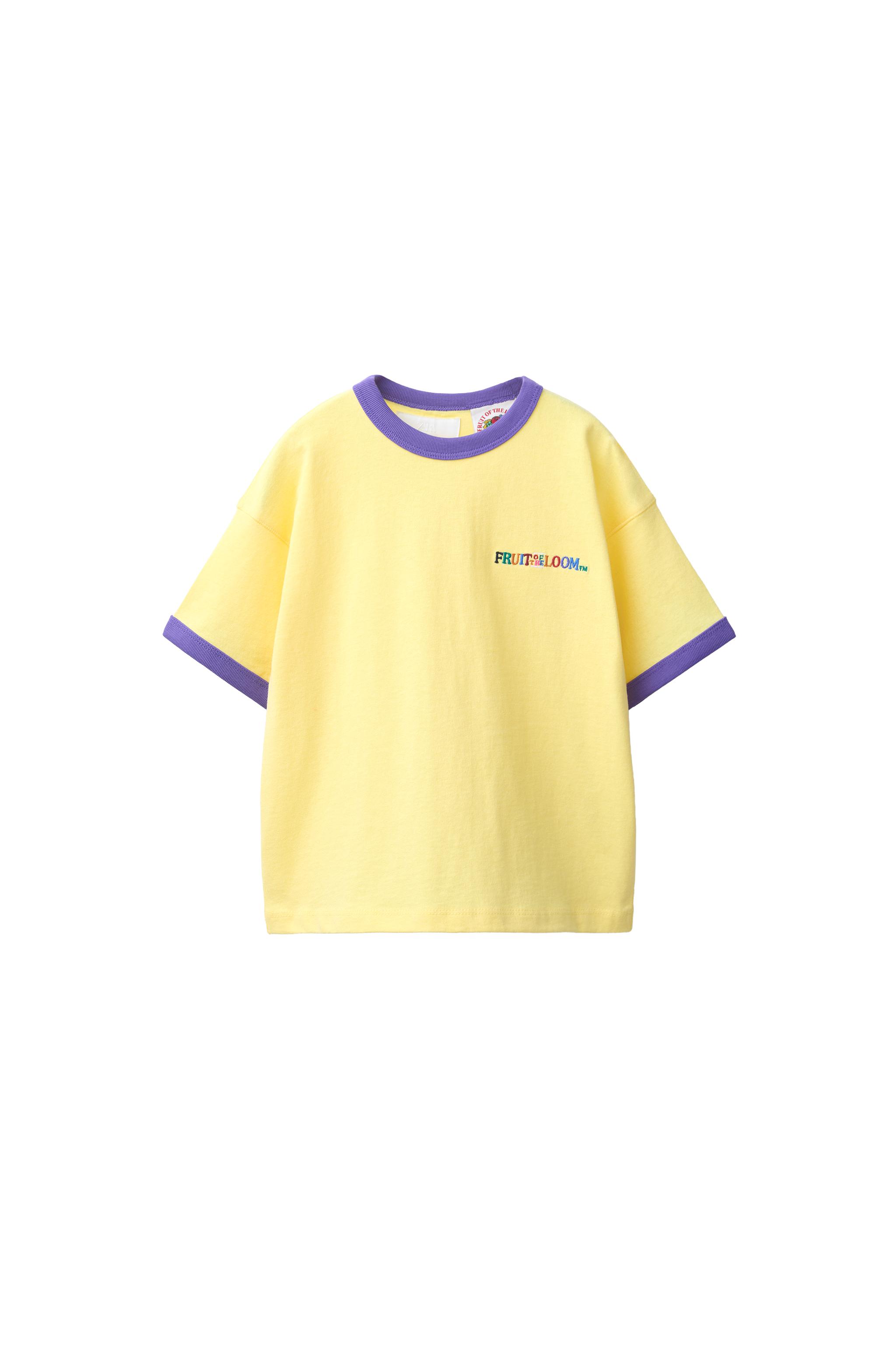 FRUIT OF THE LOOM™ コントラスト刺繍Tシャツ - イエロー | ZARA Japan