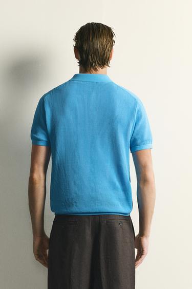 Zara OPEN-KNIT TEXTURED POLO - Light blue