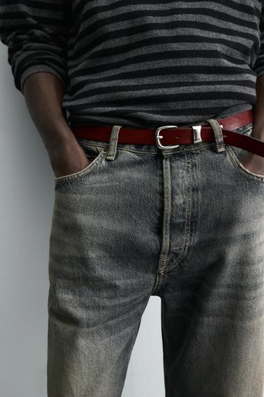 VINTAGE EFFECT LEATHER BELT - Red by Zara - Image 1