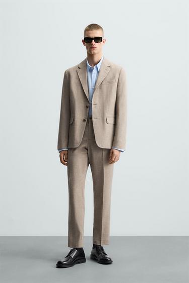 CALÇA DE TERNO COM LÃ - Bege da Zara - Imagem 0