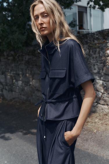 DRAWSTRING SAFARI SHIRT - Blue by Zara - Image 6