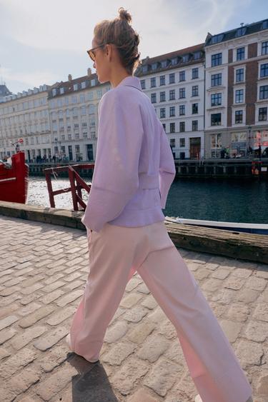 LINEN BLEND JACKET WITH PUFF SLEEVES - Mauve by Zara - Image 2