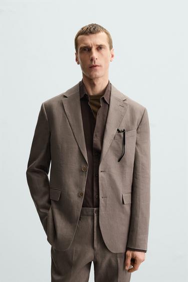 Zara 100% LINEN SUIT BLAZER - Mink