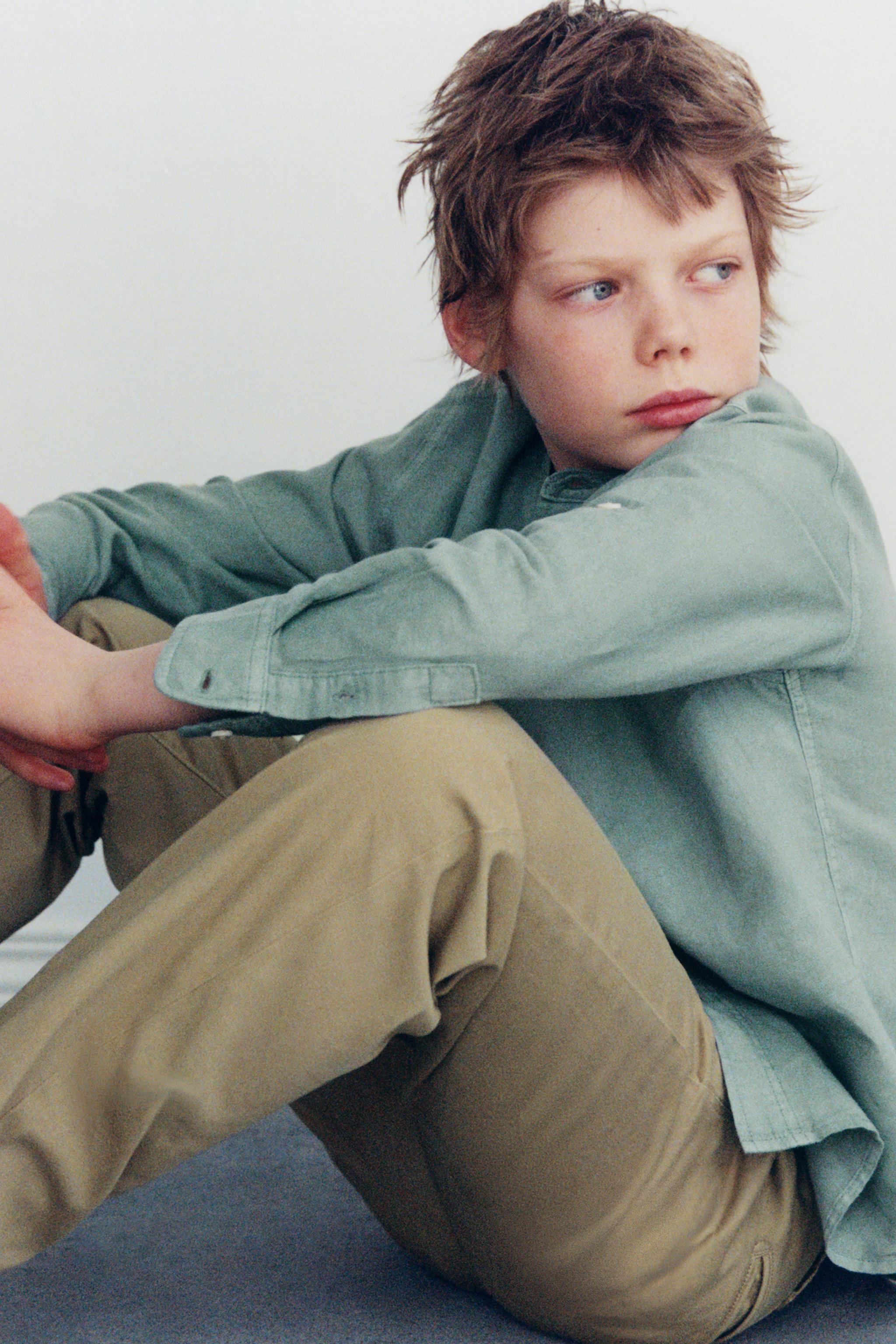 MANDARIN COLLAR LINEN AND COTTON SHIRT