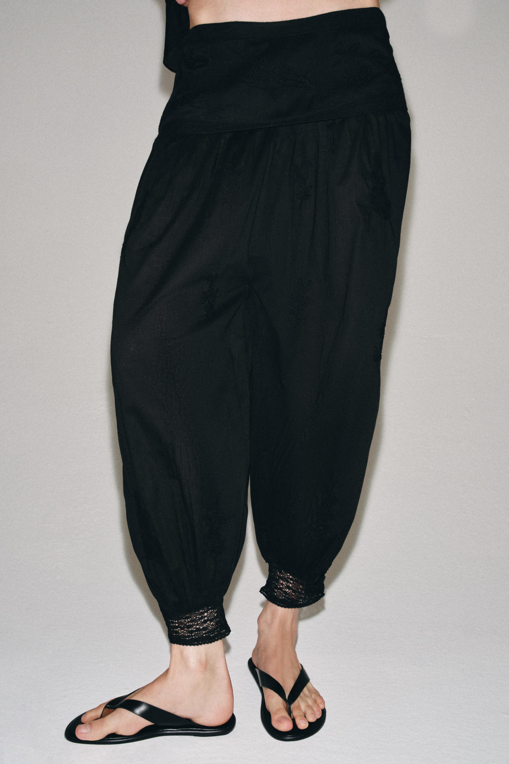 Zara ZW COLLECTION İŞLEMELİ ŞALVAR PANTOLON görsel 5