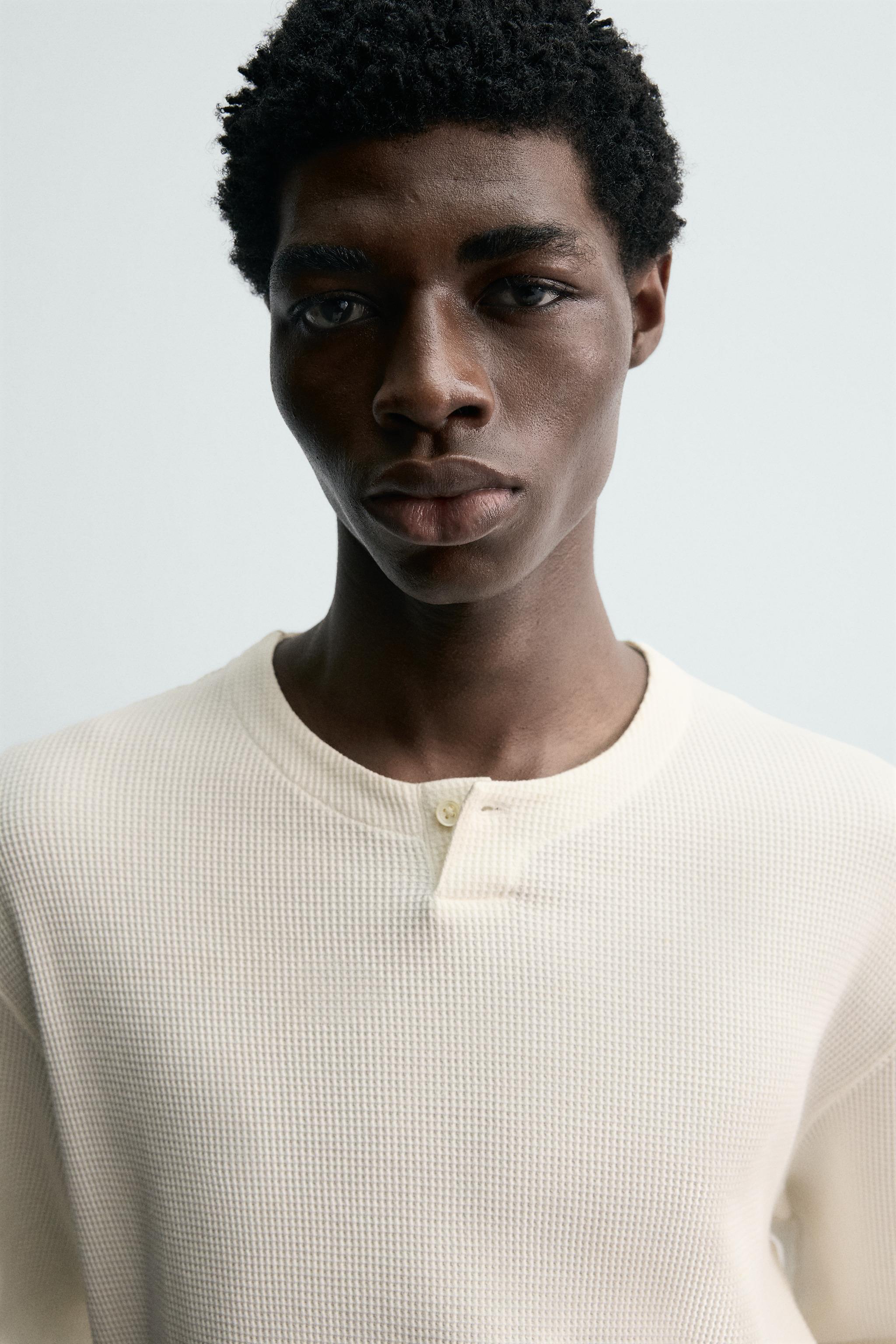 ワッフルニットヘンリーネックTシャツ - オフホワイト | ZARA Japan 