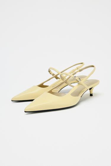 CHAUSSURES OUVERTES À L'ARRIÈRE EN CUIR À TALONS KITTEN - Jaune clair de Zara - Image 3