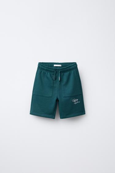 EMBROIDERED JOGGING BERMUDA SHORTS - Green by Zara