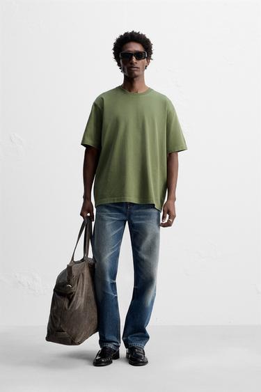 HEAVY WEIGHT SHORT SLEEVE T-SHIRT - Olive green by Zara