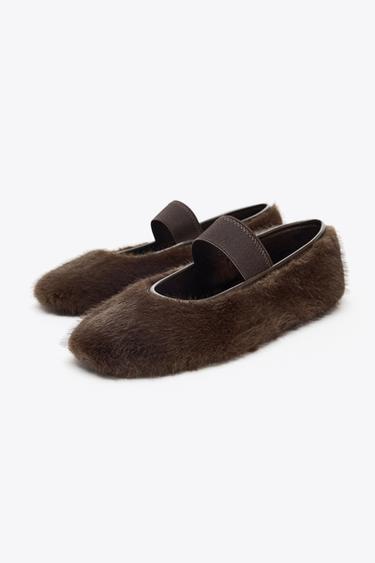 BALLERINES À EFFET FOURRURE - Marron chocolat de Zara - Image 3
