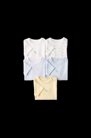 Zara FIVE-PACK LEMON SHORT SLEEVE BODYSUITS - Blue / White - Image 0