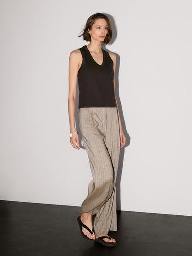 Zara Sleeveless mercerised cotton T-shirt - Brown - Image 0