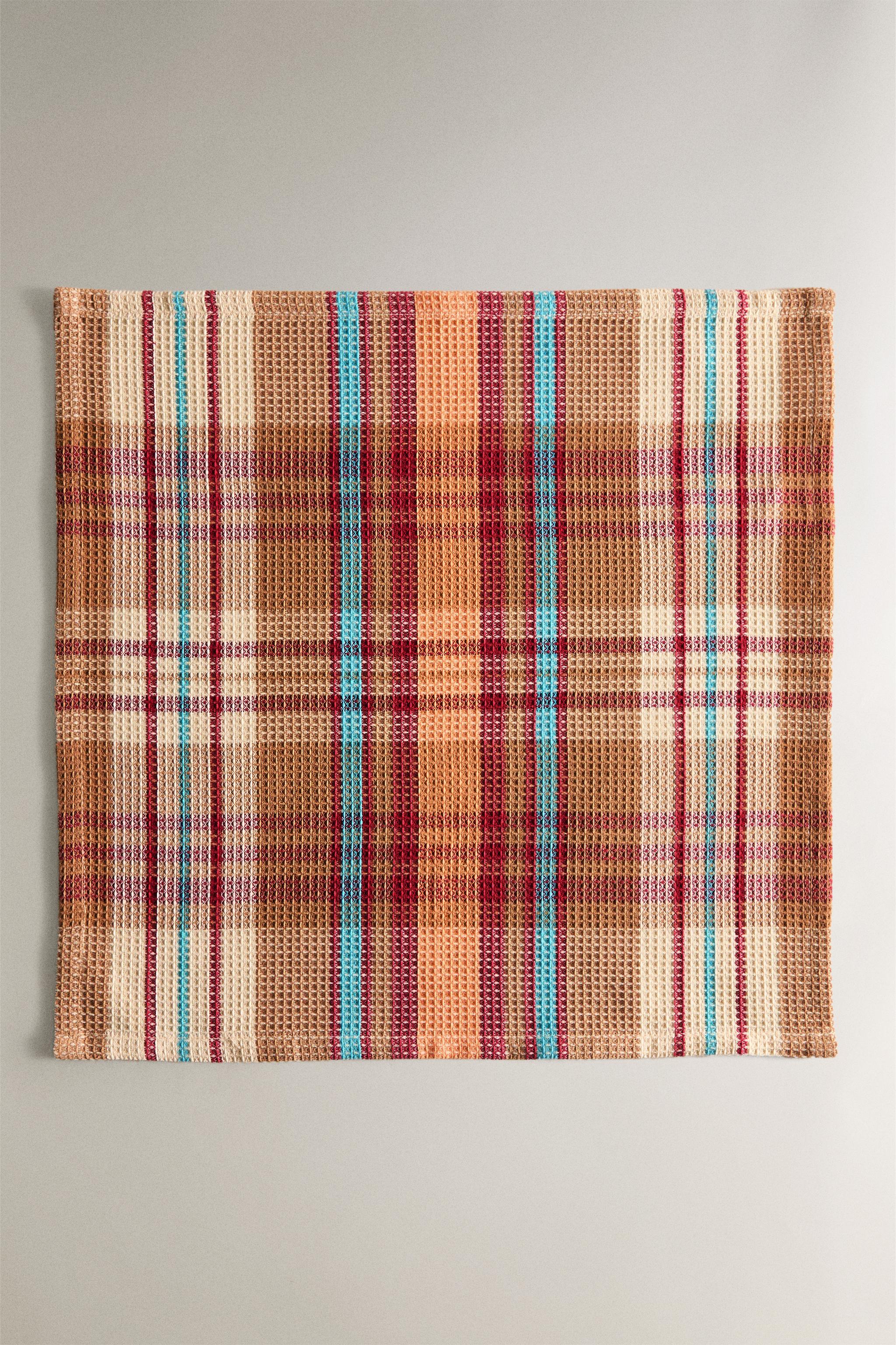 SET OF CHECK WAFFLE-KNIT KITCHEN TOWELS (SET OF 3)