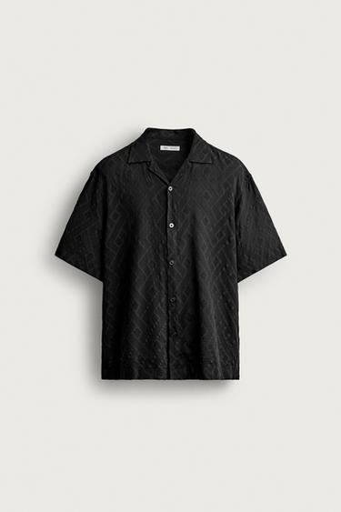 ÁO SƠ MI HỌA TIẾT JACQUARD HÌNH HỌC - Màu đen từ Zara