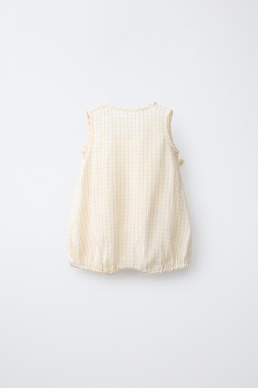 SHORT CHECKED LINEN-BLEND ROMPER - Yellow by Zara - Image 1