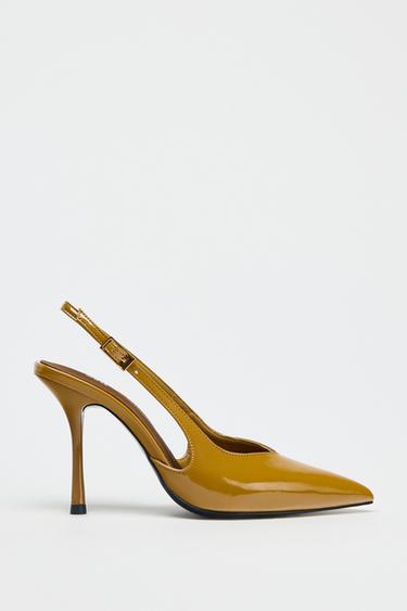 FAUX PATENT SLINGBACK HEELS - Caramel Brown by Zara - Image 0