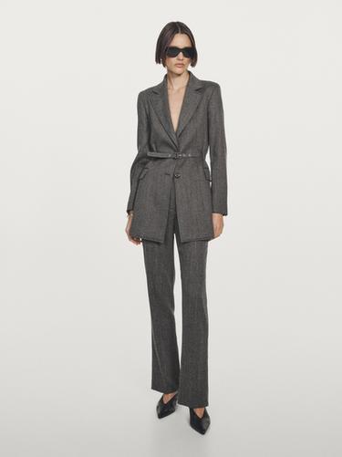 Pantalon de tailleur chiné en laine mélangée - Gris de Zara