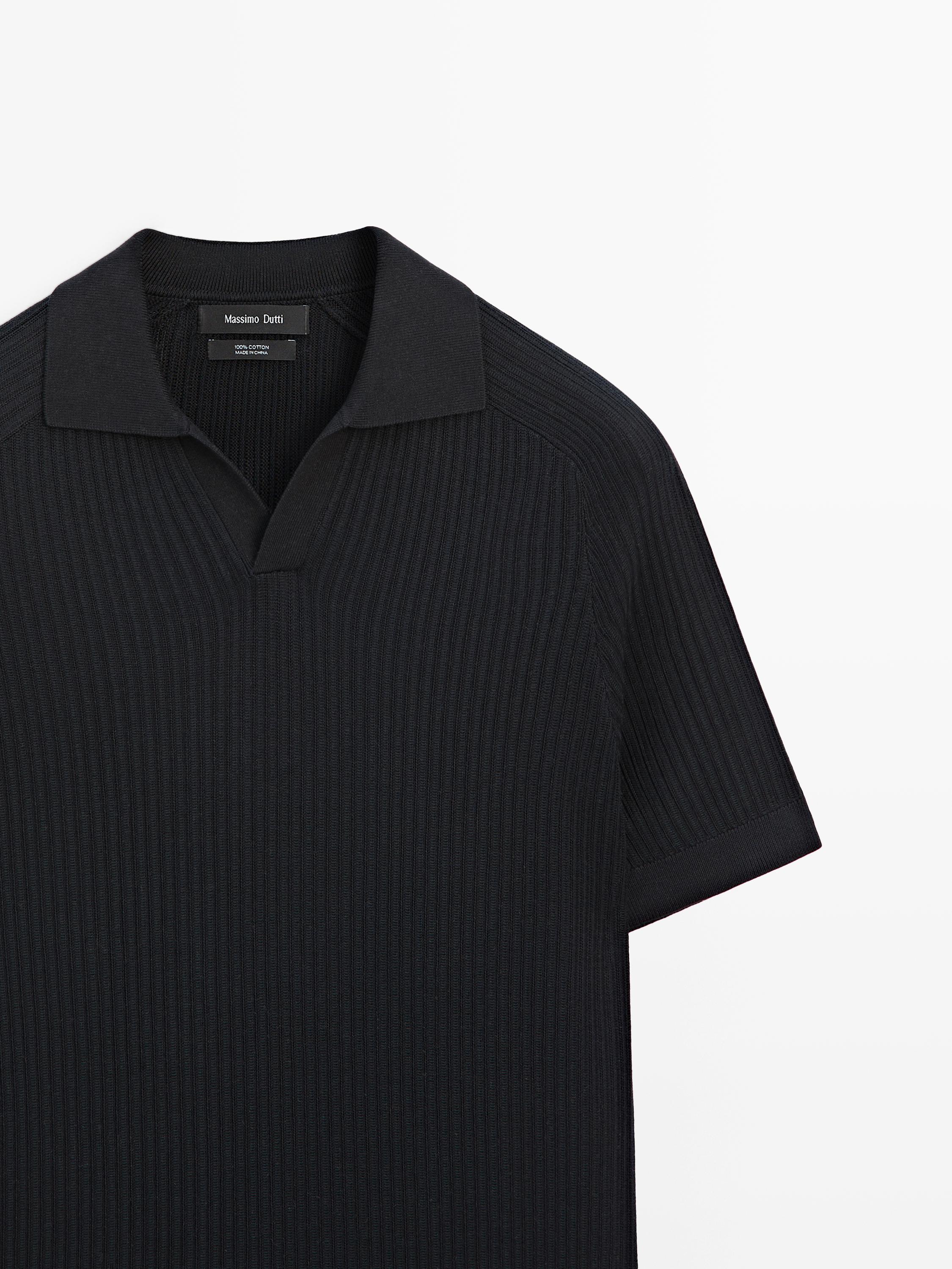 Pull polo en maille côtelée de coton