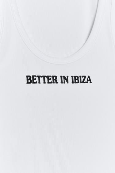 TOP CÔTELÉ INSCRIPTION - Blanc de Zara - Image 3