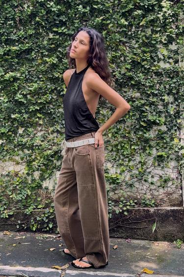 Zara TRF LOW RISE JEANS - Brown