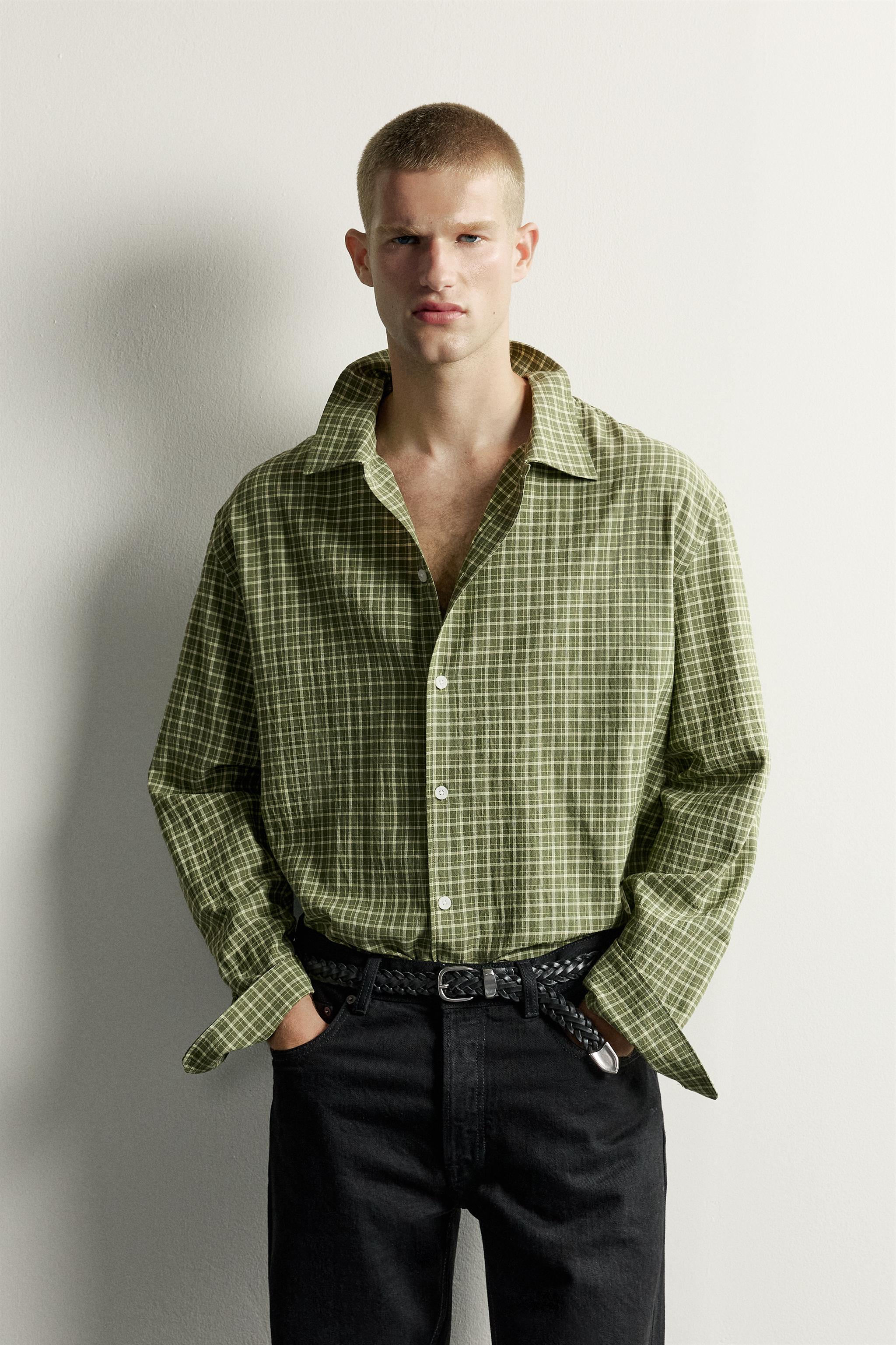 PLAID FLUID SHIRT — Mid-green