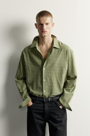 FLOWING CHECK SHIRT - Mid-green by Zara