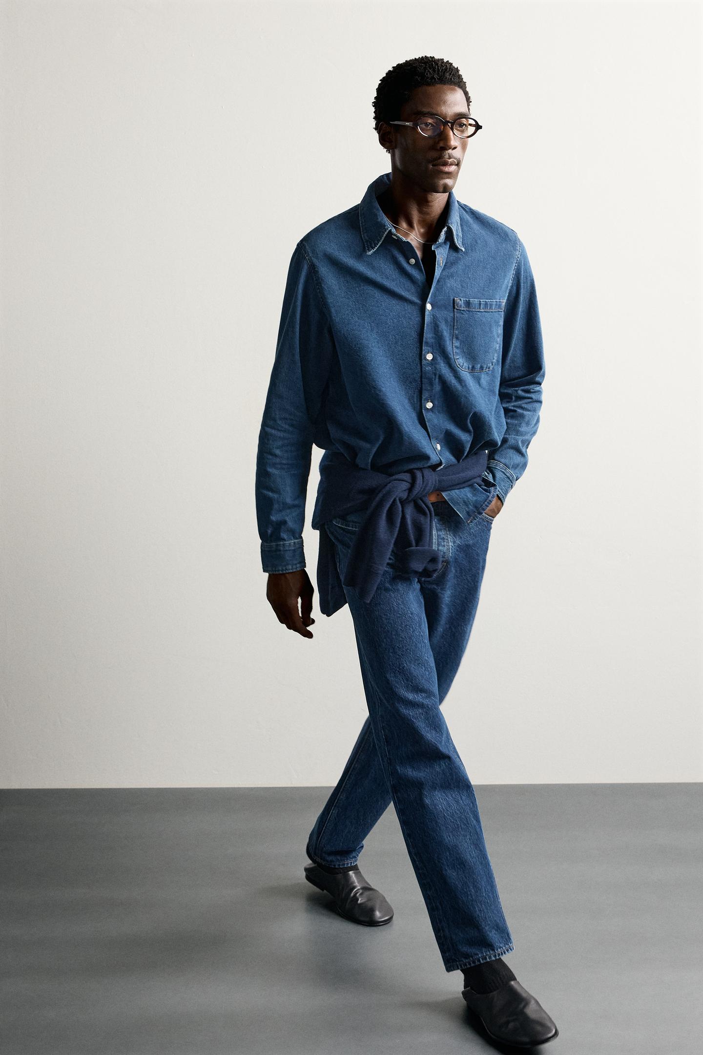 Мужская рубашка Zara Regular Fit Denim Shirt, цвет: Синий — фото 6