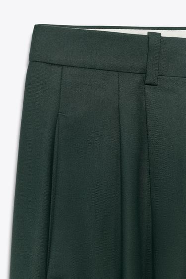 PANTALON À PINCES À JAMBES LARGES ZW COLLECTION - Vert de Zara - Image 7