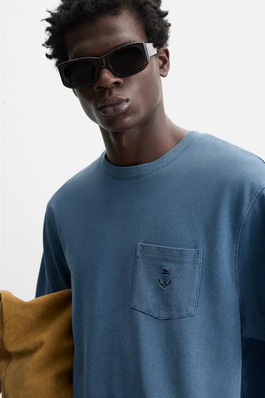 EMBROIDERED PIQUÉ T-SHIRT - Faded blue by Zara - Image 5