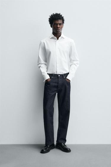 Zara FRENCH CUFF TEXTURED SHIRT - White - Image 0