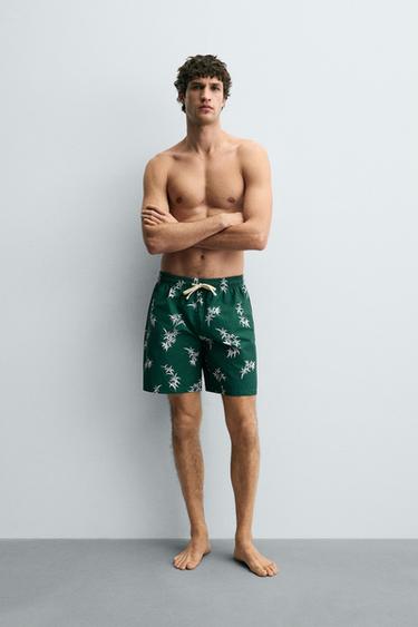 LONG LEAF PRINT SWIMMING TRUNKS - Green by Zara - Image 0