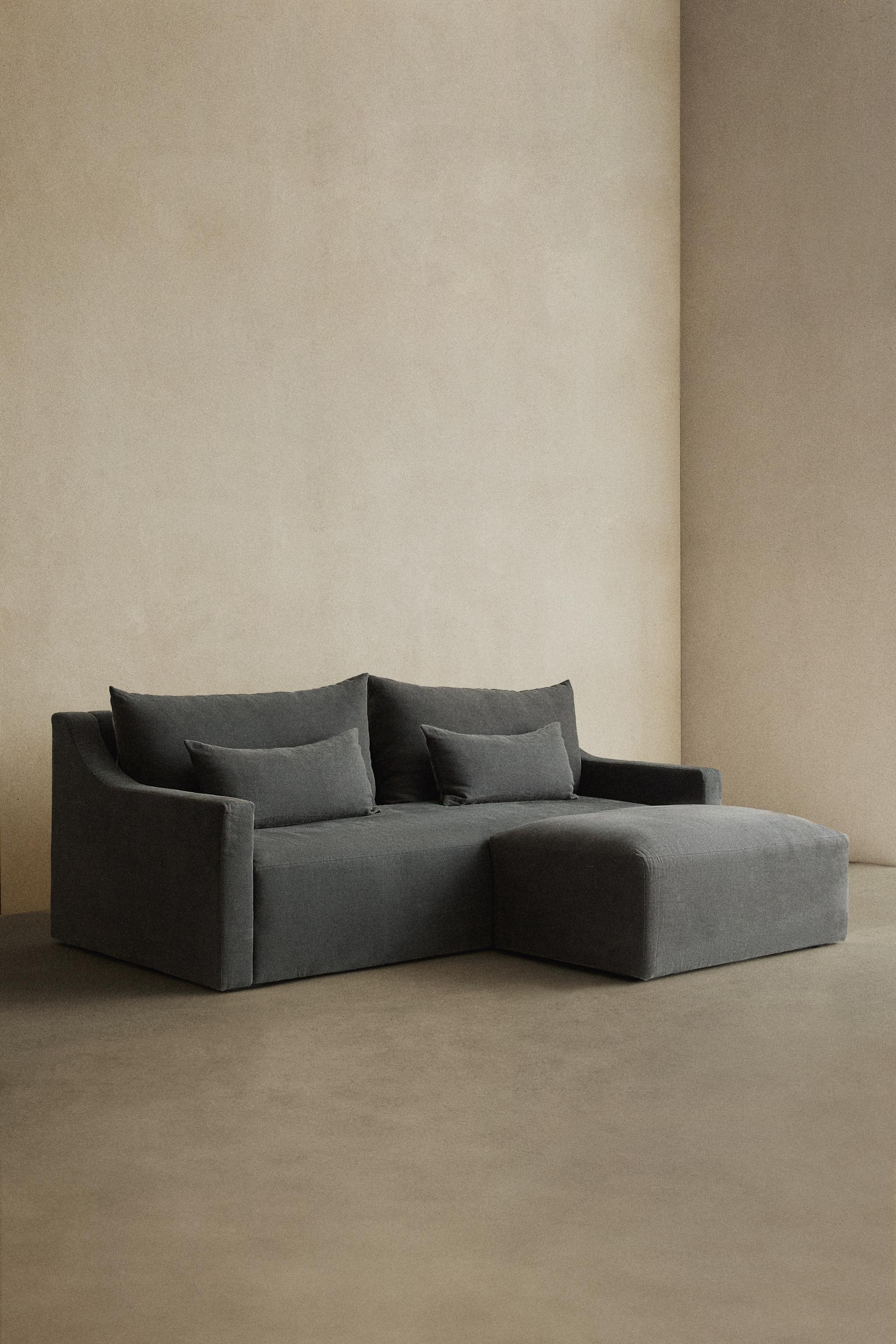 WASHED LINEN SOFA — Dark grey