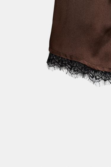 SHORT EN SATIN ET DENTELLE - Marron de Zara - Image 7