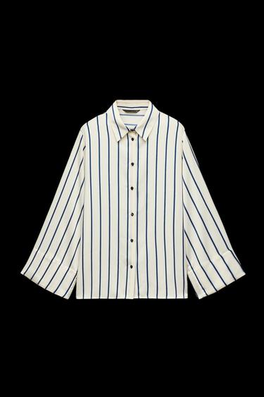 Zara WIDE SLEEVE STRIPED BLOUSE - Blue - Image 0