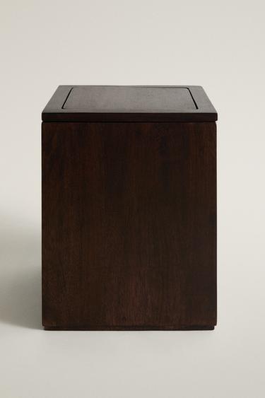 SQUARE DARK WOODEN BATHROOM BIN — Light beige 1