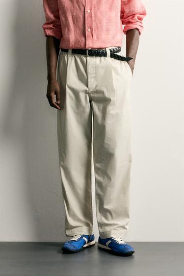 RELAXED FIT PLEATED TROUSERS - Ecru by Zara