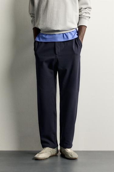 Zara COMFORT JOGGER-WAIST PANTS - Navy blue