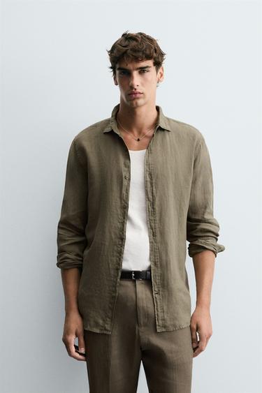 Zara 100% LINEN SHIRT - Khaki