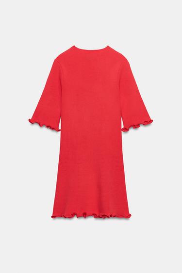 SHORT RIB KNIT DRESS - Coral red by Zara