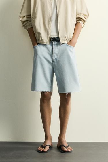 STRAIGHT-LEG DENIM BERMUDA SHORTS - Light blue by Zara