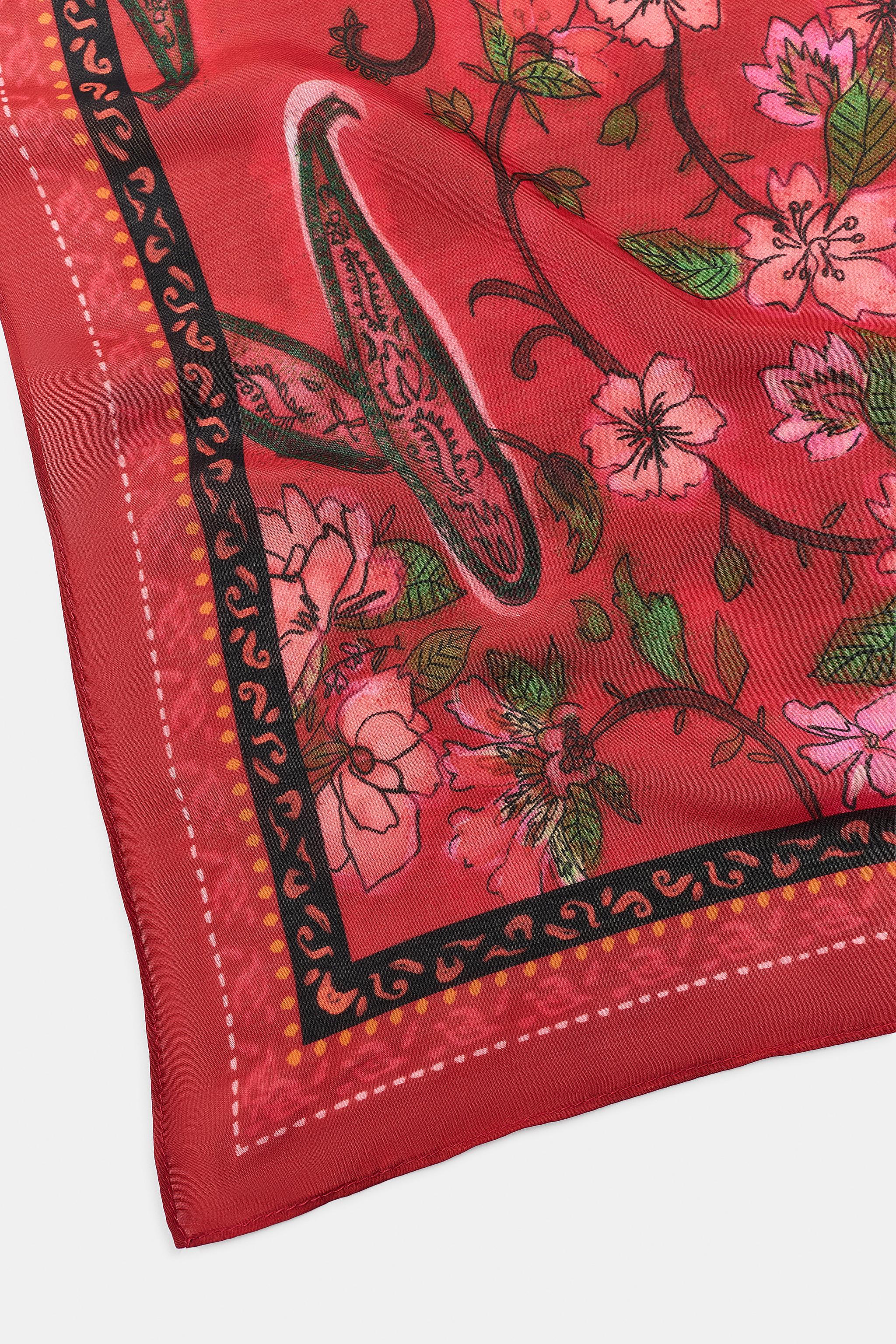 Женские аксессуары Zara FLORAL PRINT SILK SCARF — фото 3